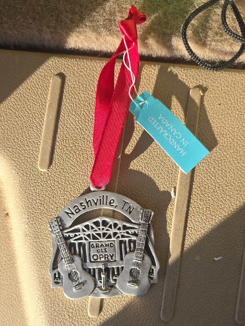 Grand Ole Opry Nashville TN Silver Ornament with Red Ribbon